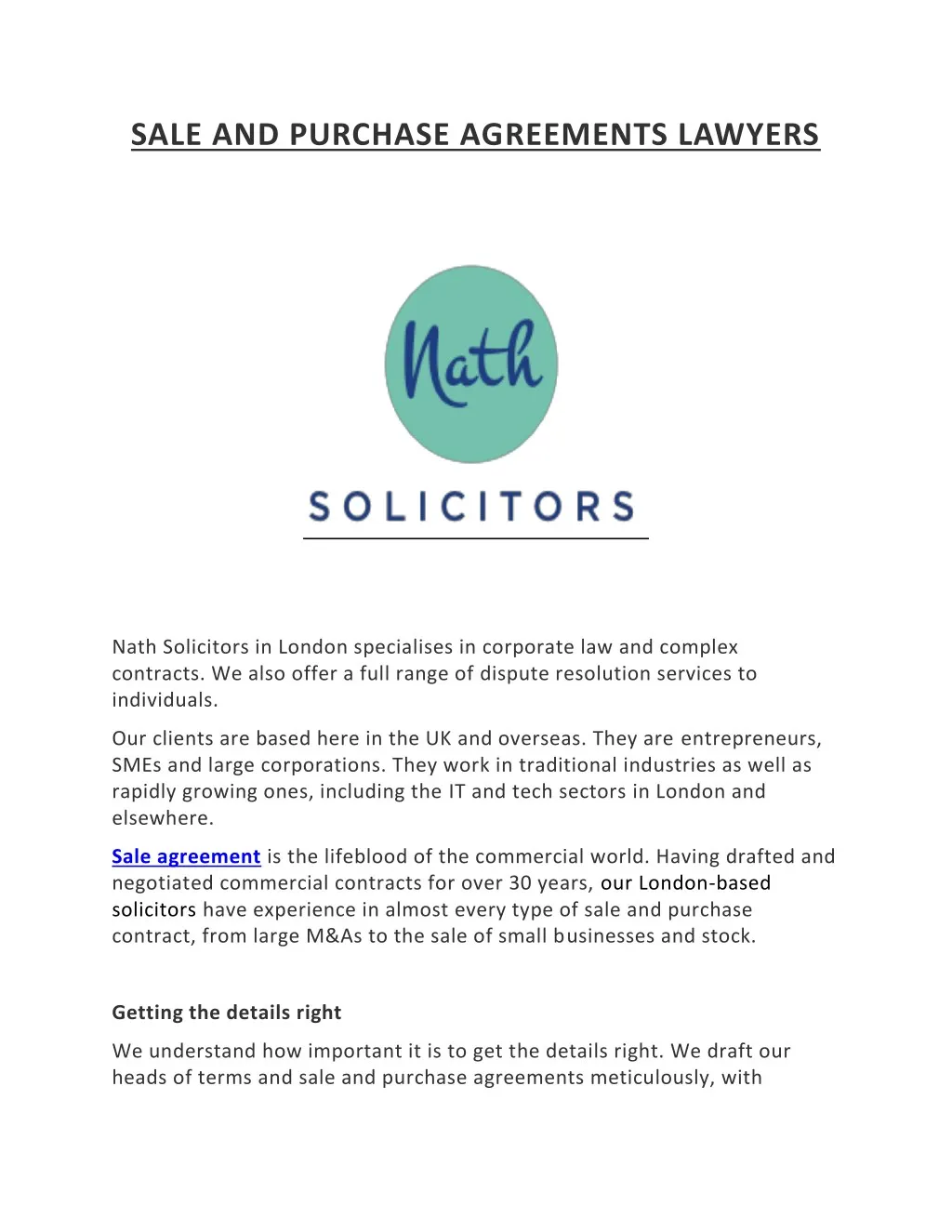 sale and purchase agreements lawyers