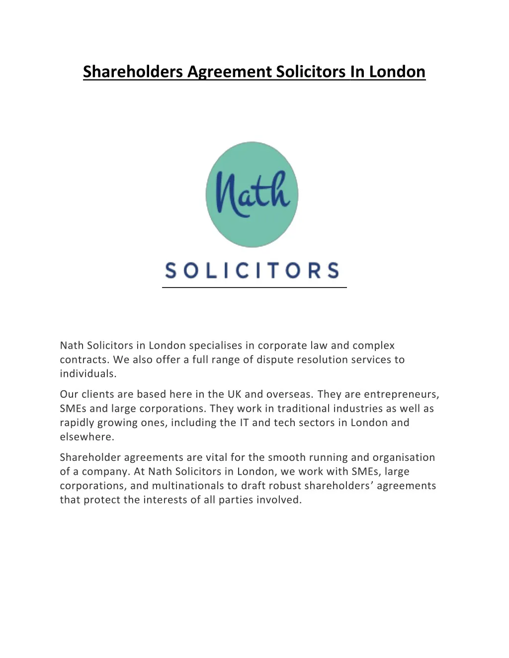 shareholders agreement solicitors in london