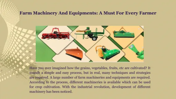 Farm Machinery And Equipments: A Must For Every Farmer