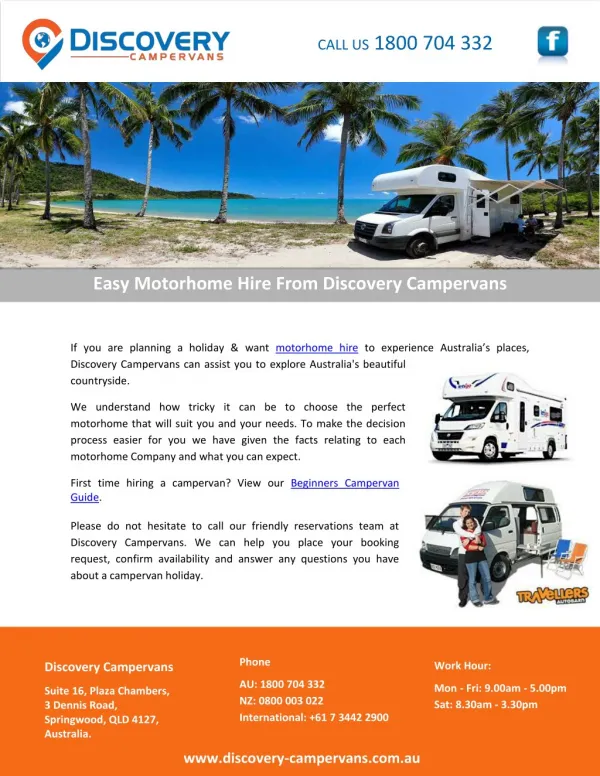 Easy Motorhome Hire From Discovery Campervans