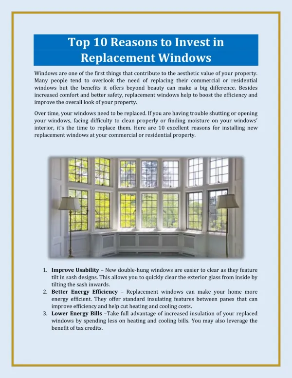 Top 10 Reasons to Invest in Replacement Windows