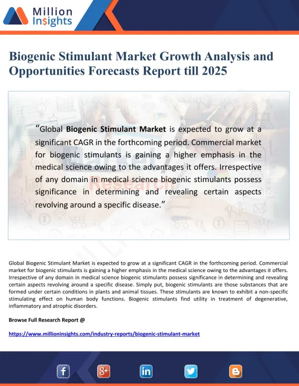 Biogenic Stimulant Market Growth Analysis and Opportunities Forecasts Report till 2025