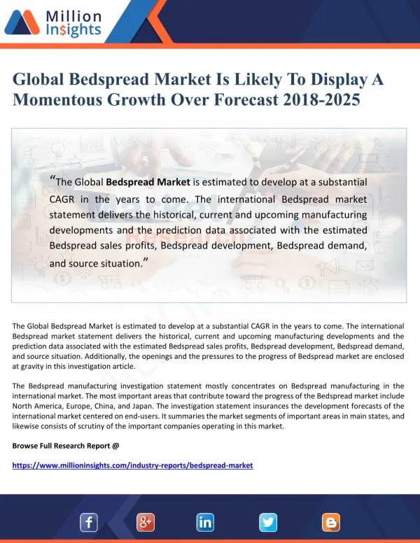 Global Bedspread Market Is Likely To Display A Momentous Growth Over Forecast 2018-2025