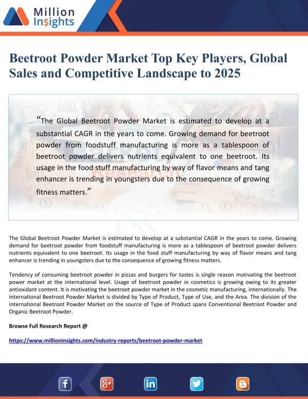 Beetroot Powder Market Top Key Players, Global Sales and Competitive Landscape to 2025