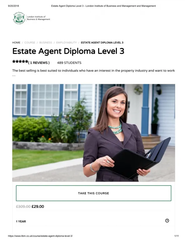 Estate Agent Diploma Level 3 - LIBM