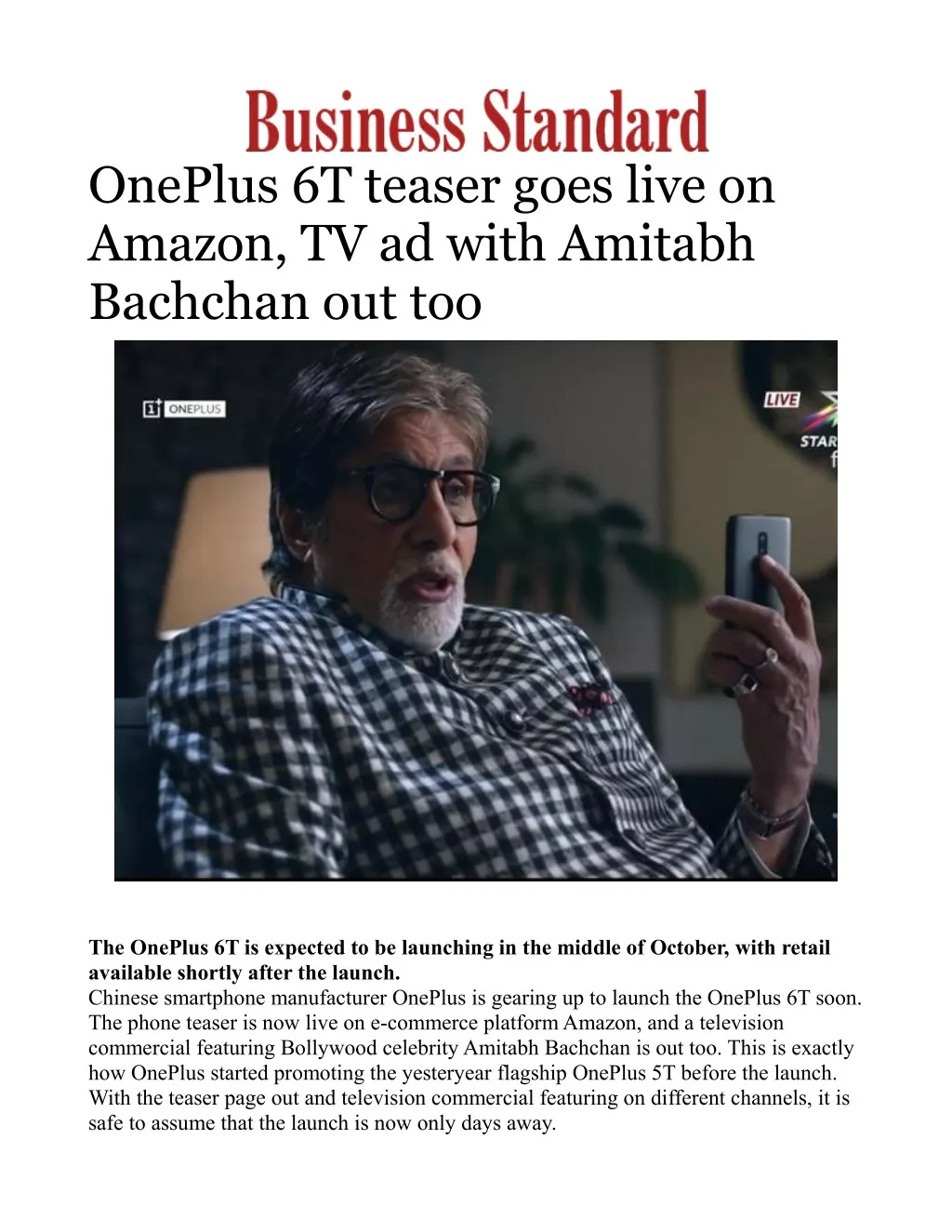 oneplus 6t teaser goes live on amazon tv ad with