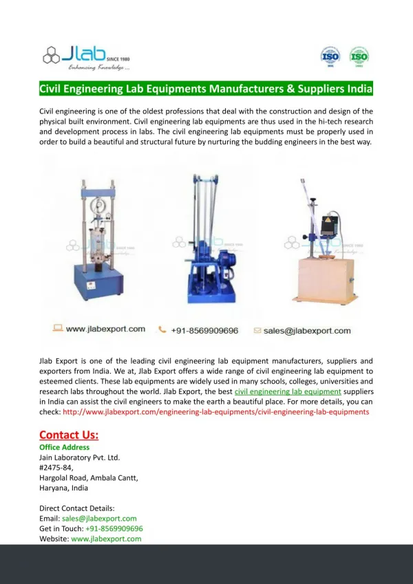 Civil Engineering Lab Equipments Manufacturers & Suppliers India