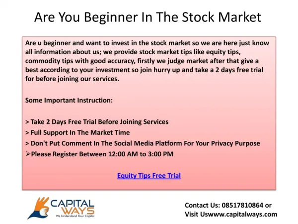 Are u beginner in the stock market
