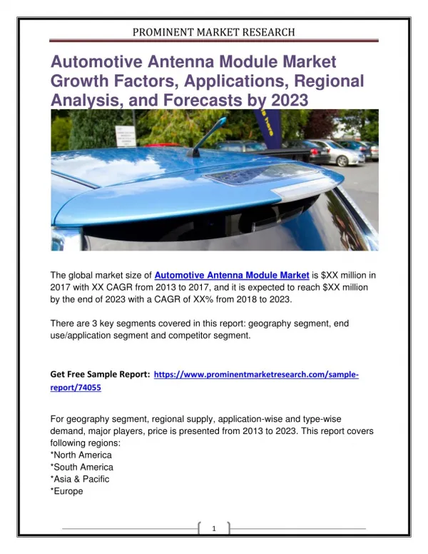 Automotive Antenna Module Market Growth Factors, Applications, Regional Analysis, and Forecasts by 2023