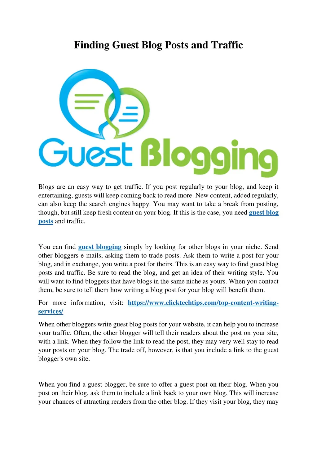 finding guest blog posts and traffic
