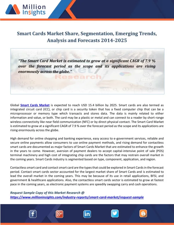 Smart Cards Market Share, Segmentation, Emerging Trends, Analysis and Forecasts 2014-2025