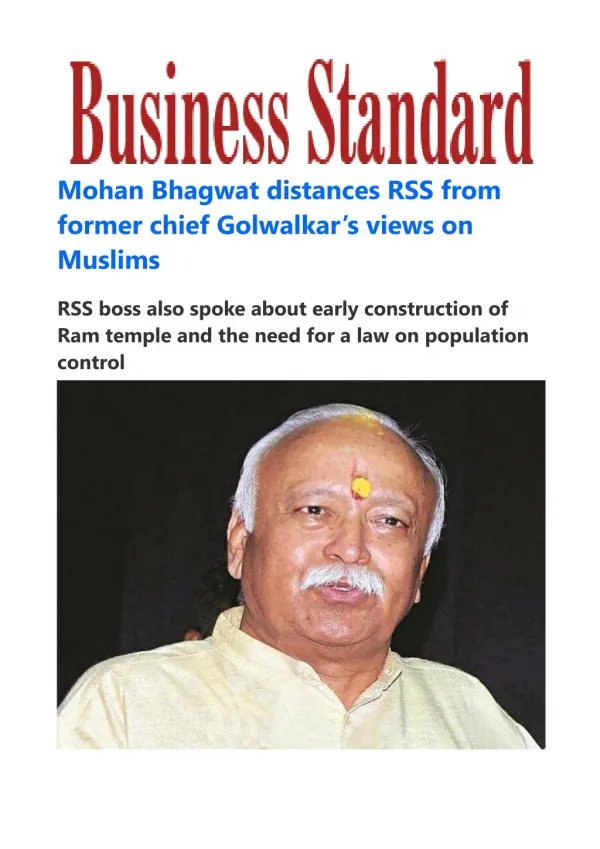 Mohan Bhagwat distances RSS from former chief Golwalkar's views on Muslims