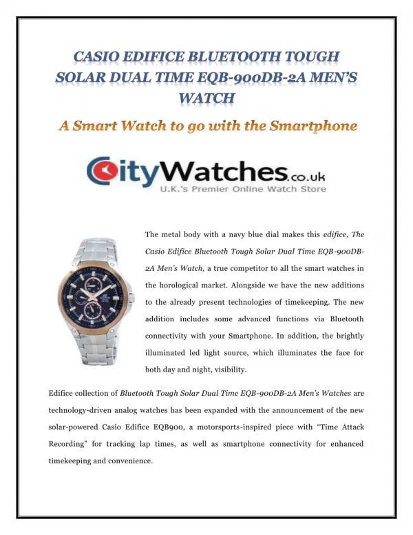 CASIO EDIFICE BLUETOOTH TOUGH SOLAR DUAL TIME EQB-900DB-2A MEN’S WATCH