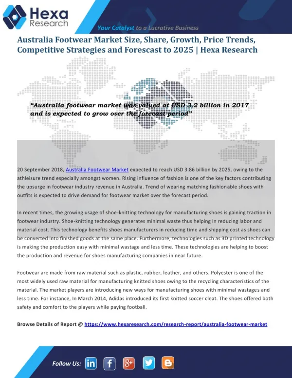 Australia Footwear Market Research Report - Industry Analysis and Forecast to 2025