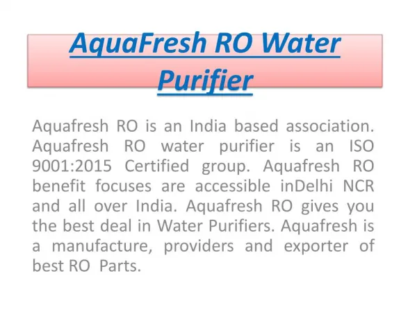 AquaFresh RO Water Purifier tollfree no