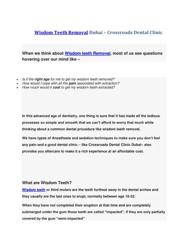 Wisdom Teeth Removal Dubai – Crossroads Dental Clinic