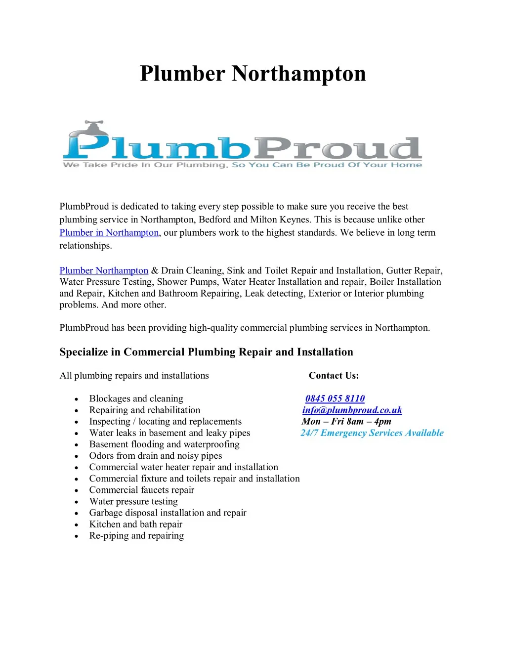 plumber northampton