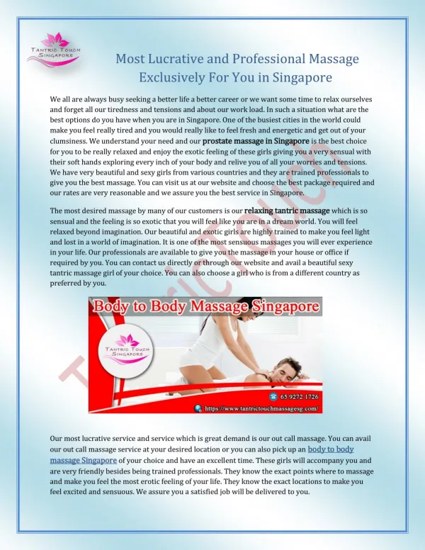 Most Lucrative and Professional Massage Exclusively For You in Singapore
