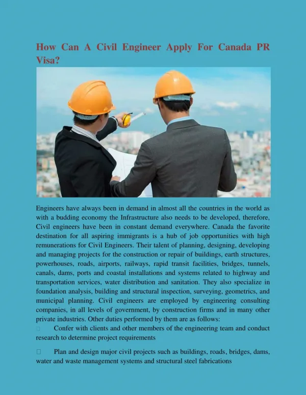 How Can A Civil Engineer Apply For Canada PR Visa?