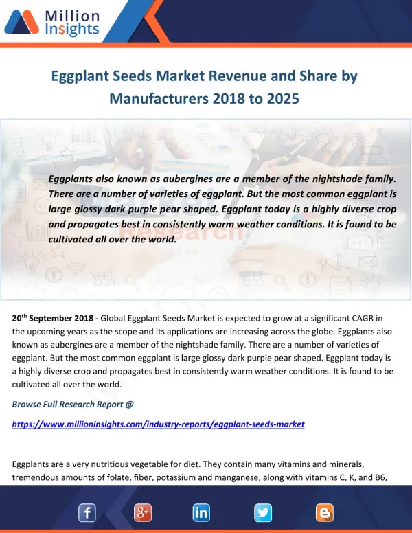 Eggplant Seeds Market Revenue and Share by Manufacturers 2018 to 2025