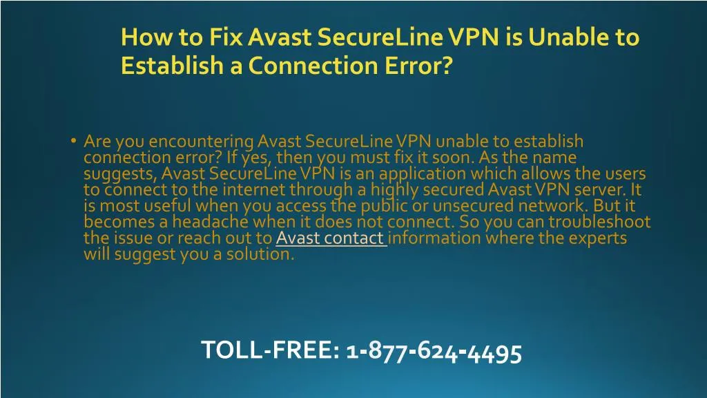how to fix avast secureline vpn is unable to establish a connection error