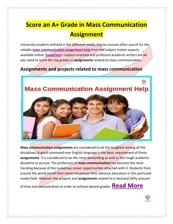 Score an A Grade in Mass Communication Assignment