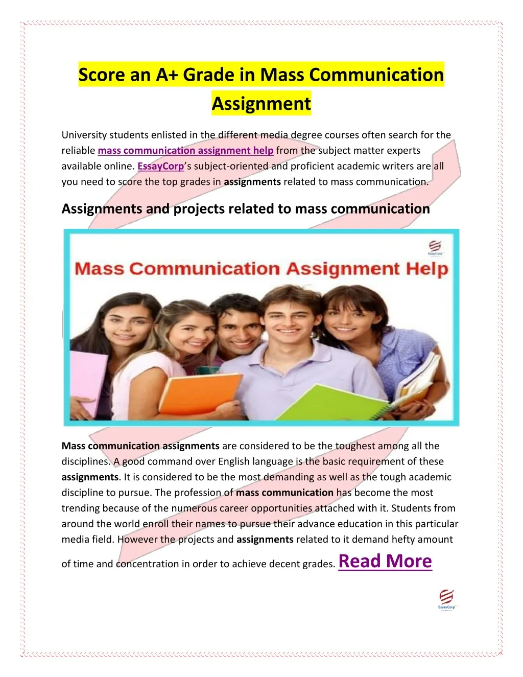 score an a grade in mass communication assignment