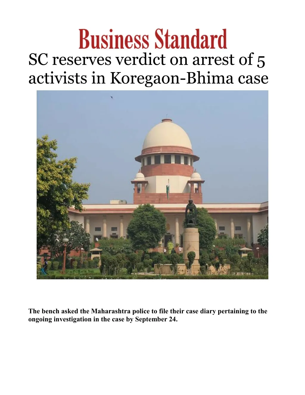 sc reserves verdict on arrest of 5 activists