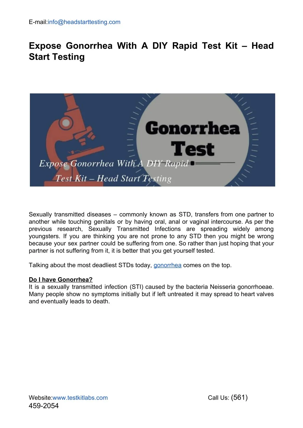 e mail info@headstarttesting com expose gonorrhea