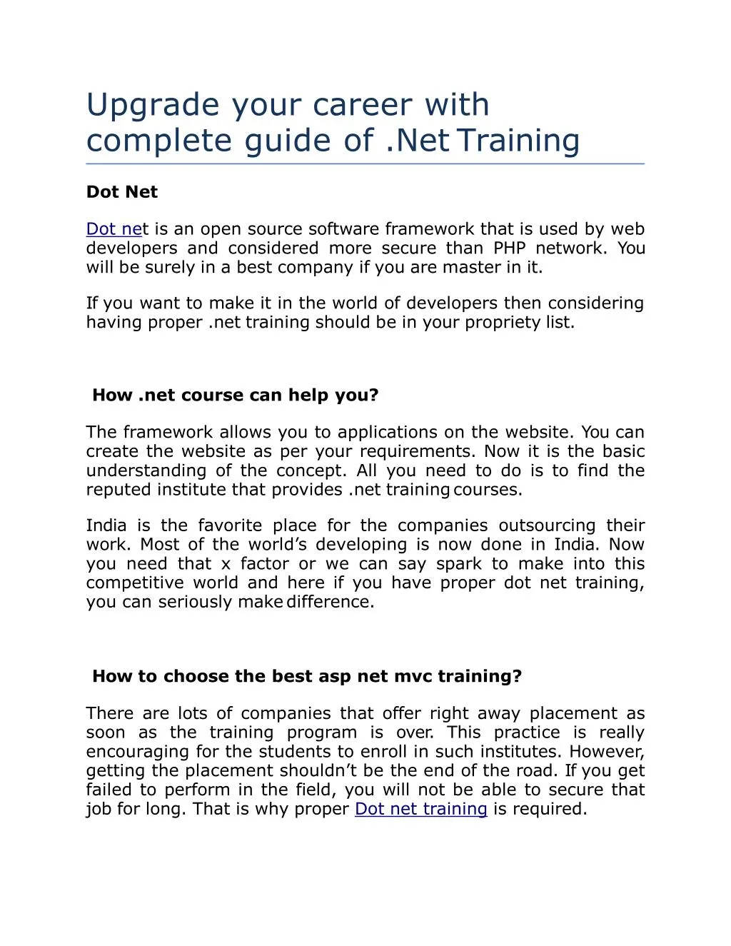 upgrade your career with complete guide of net training