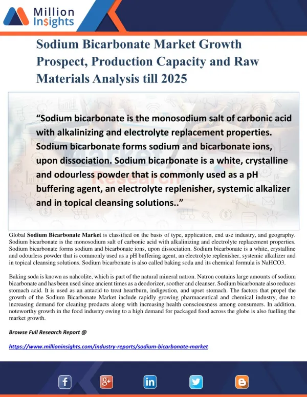 Sodium Bicarbonate Market Growth Prospect, Production Capacity and Raw Materials Analysis till 2025