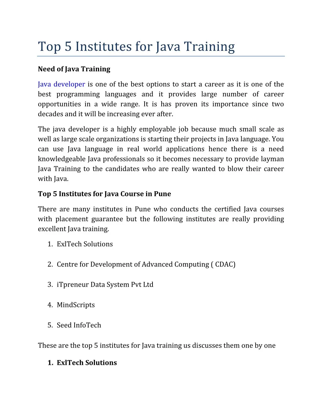 top 5 institutes for java training