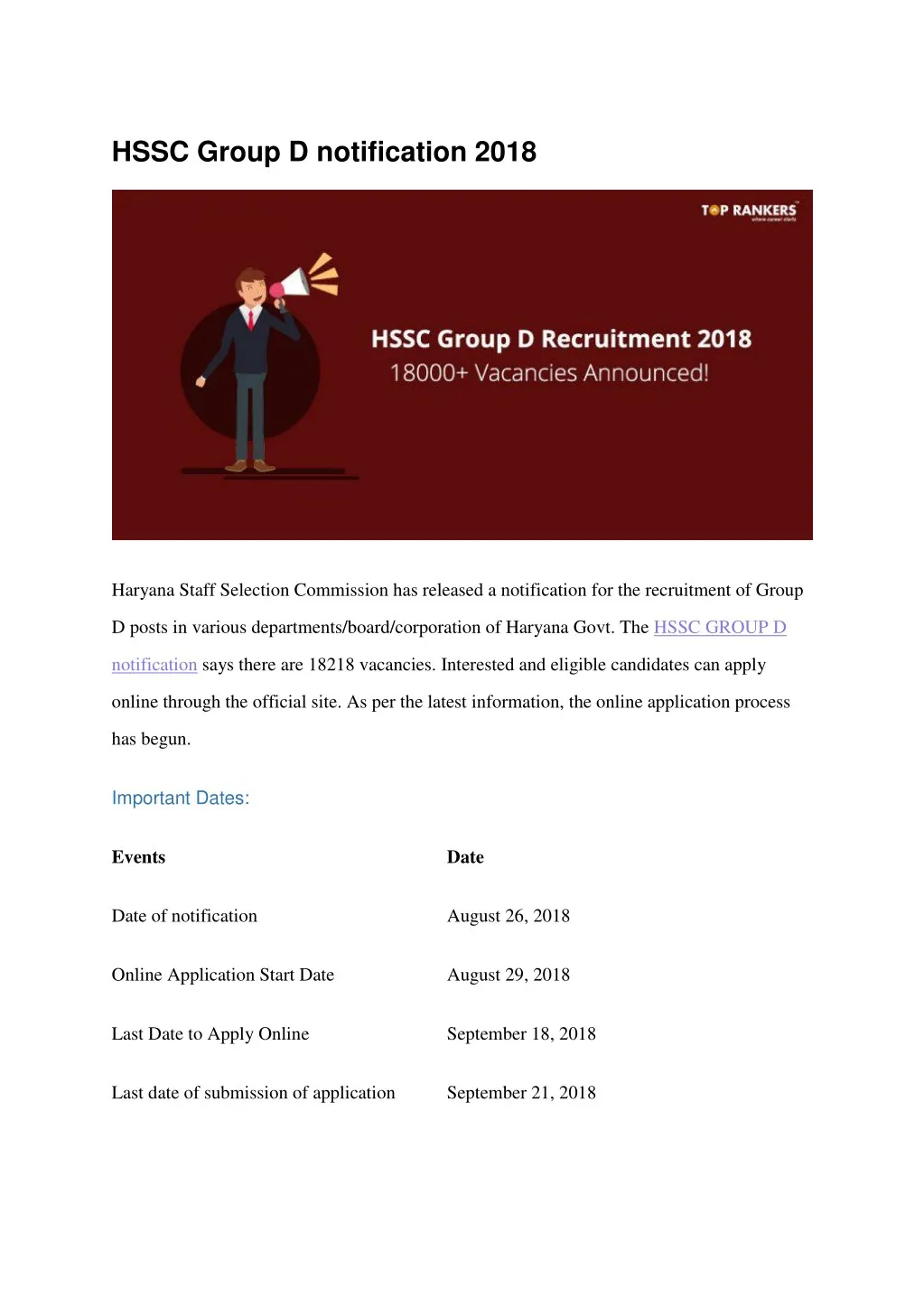 hssc group d notification 2018