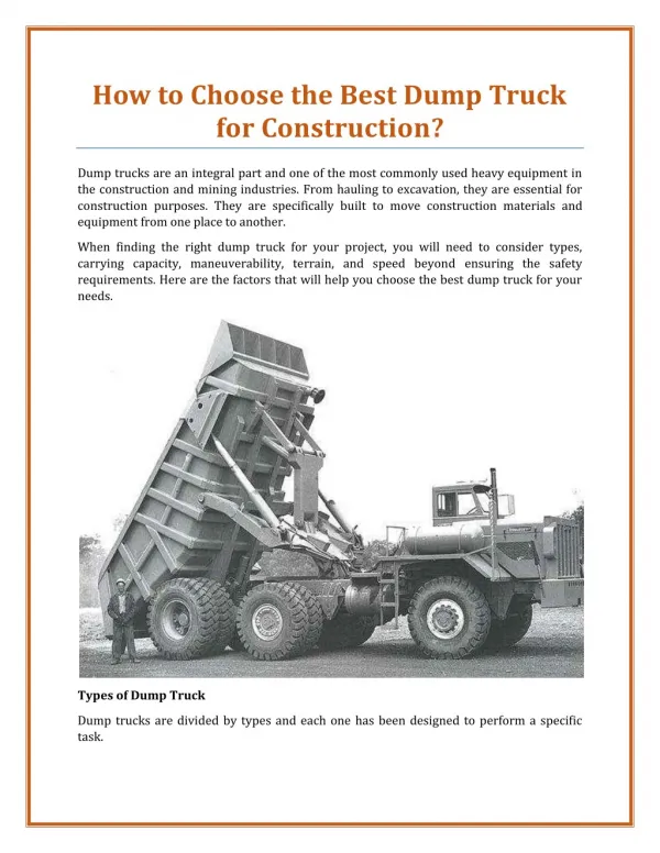 How to Choose the Best Dump Truck for Construction?