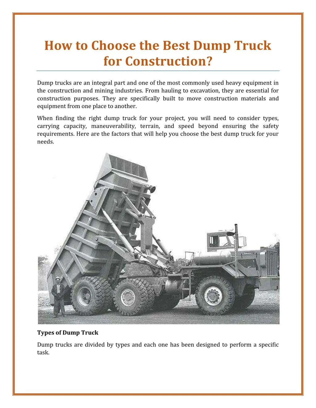 how to choose the best dump truck for construction
