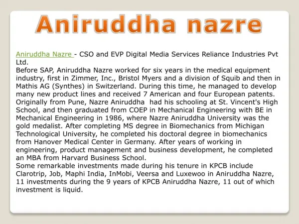 Aniruddha Nazre, Nazre Aniruddha