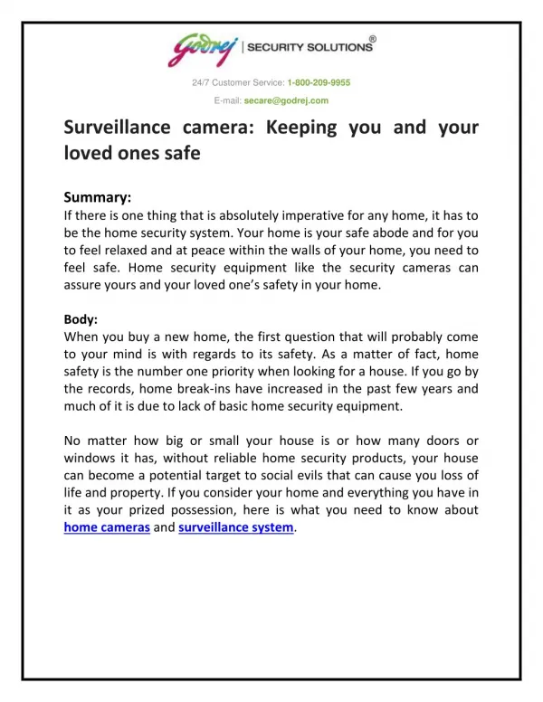 Surveillance camera: Keeping you and your loved ones safe