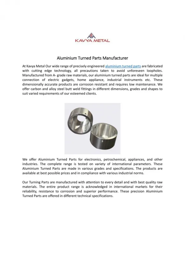 Aluminium Turned Parts Manufacturer