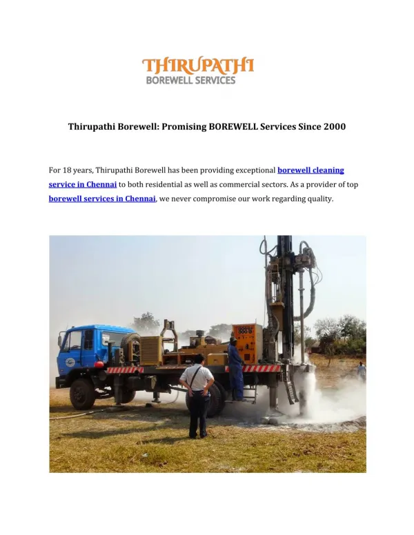 Thirupathi Borewell: Promising BOREWELL Services Since 2000