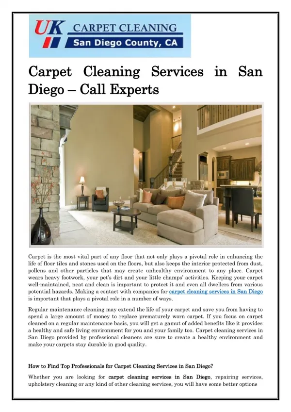Carpet Cleaning Services in San Diego – Call Experts