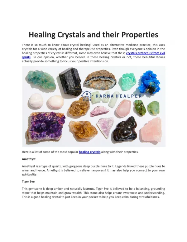 Healing Crystals and their Properties - KARMA HEALPER