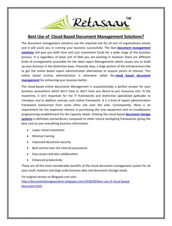 Best Use of Cloud Based Document Management Solutions