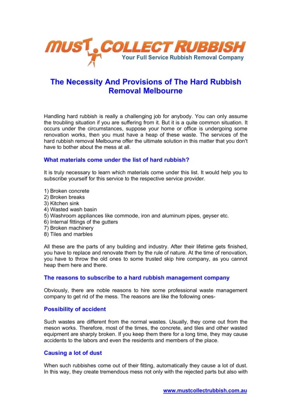 The Necessity And Provisions of The Hard Rubbish Removal Melbourne