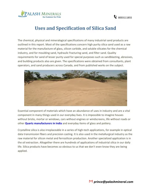 Uses and Specification of Silica Sand