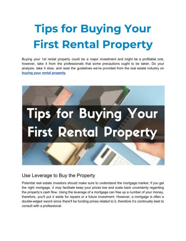 Tips for Buying Your First Rental Property