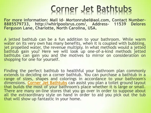 Corner Jet Bathtubs