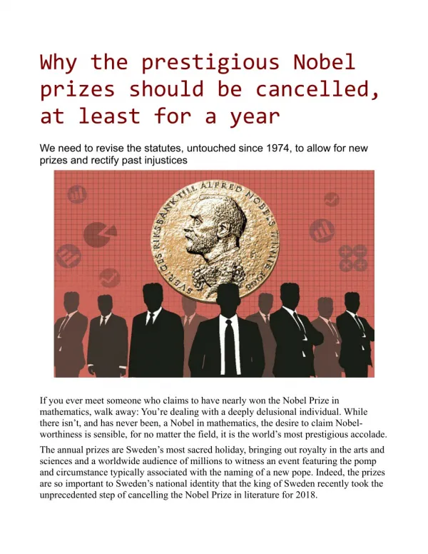 Why the prestigious Nobel prizes should be cancelled, at least for a year