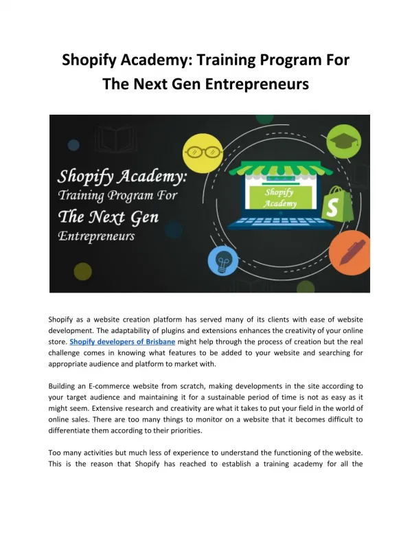 Shopify Academy: Training Program For The Next Gen Entrepreneurs