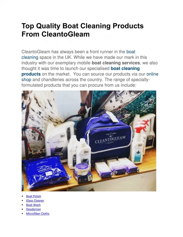 Top Quality Boat Cleaning Products From CleantoGleam