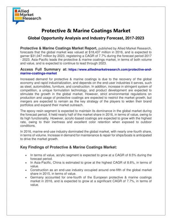 Top Investment Pockets in Protective & Marine Coatings Market